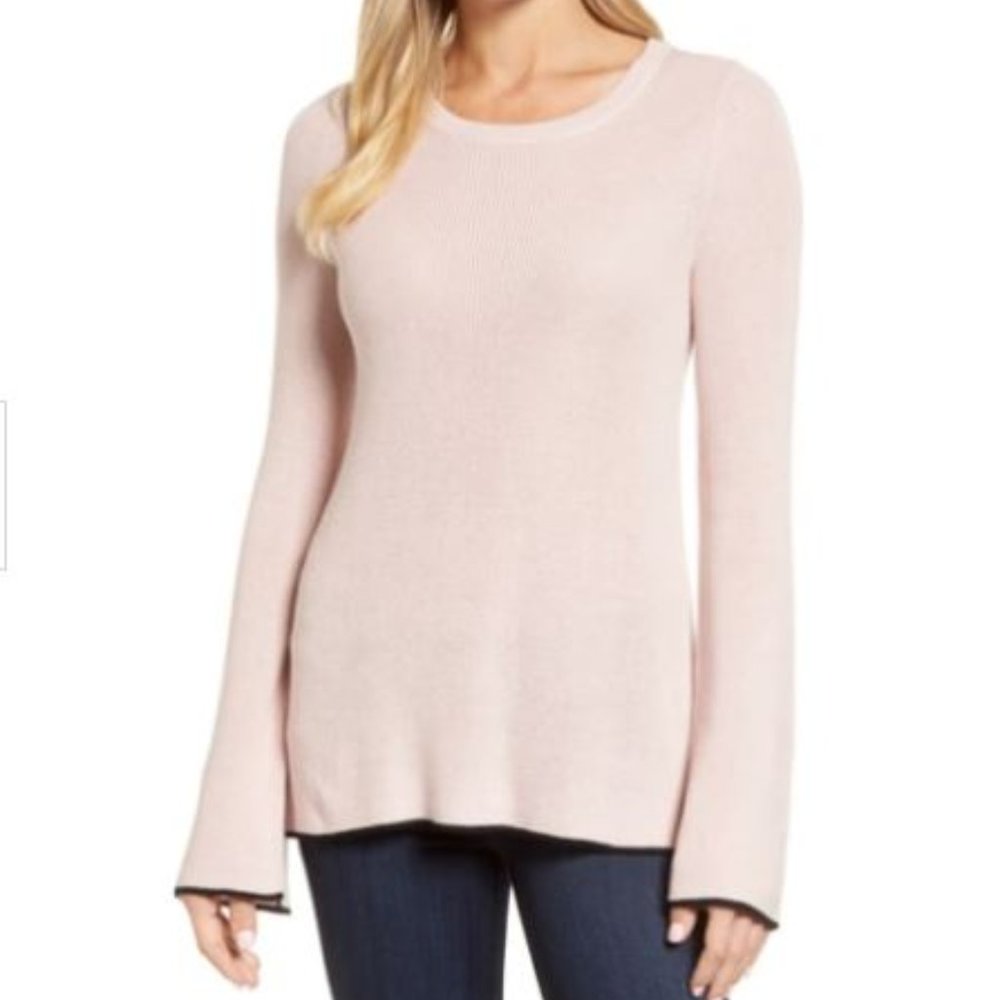 NWT Vince Camuto Power Play Tipped Women Sleeve Antique White Sweater Petite